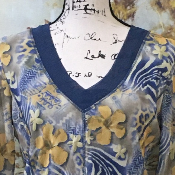 EUC LIOR PARIS EUC Pretty  Blue/Yellow Lined Top - Picture 3 of 11